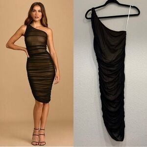 NWOT Lulus Already RSVP'd Black‎ Ruched One-Shoulder Bodycon Dress